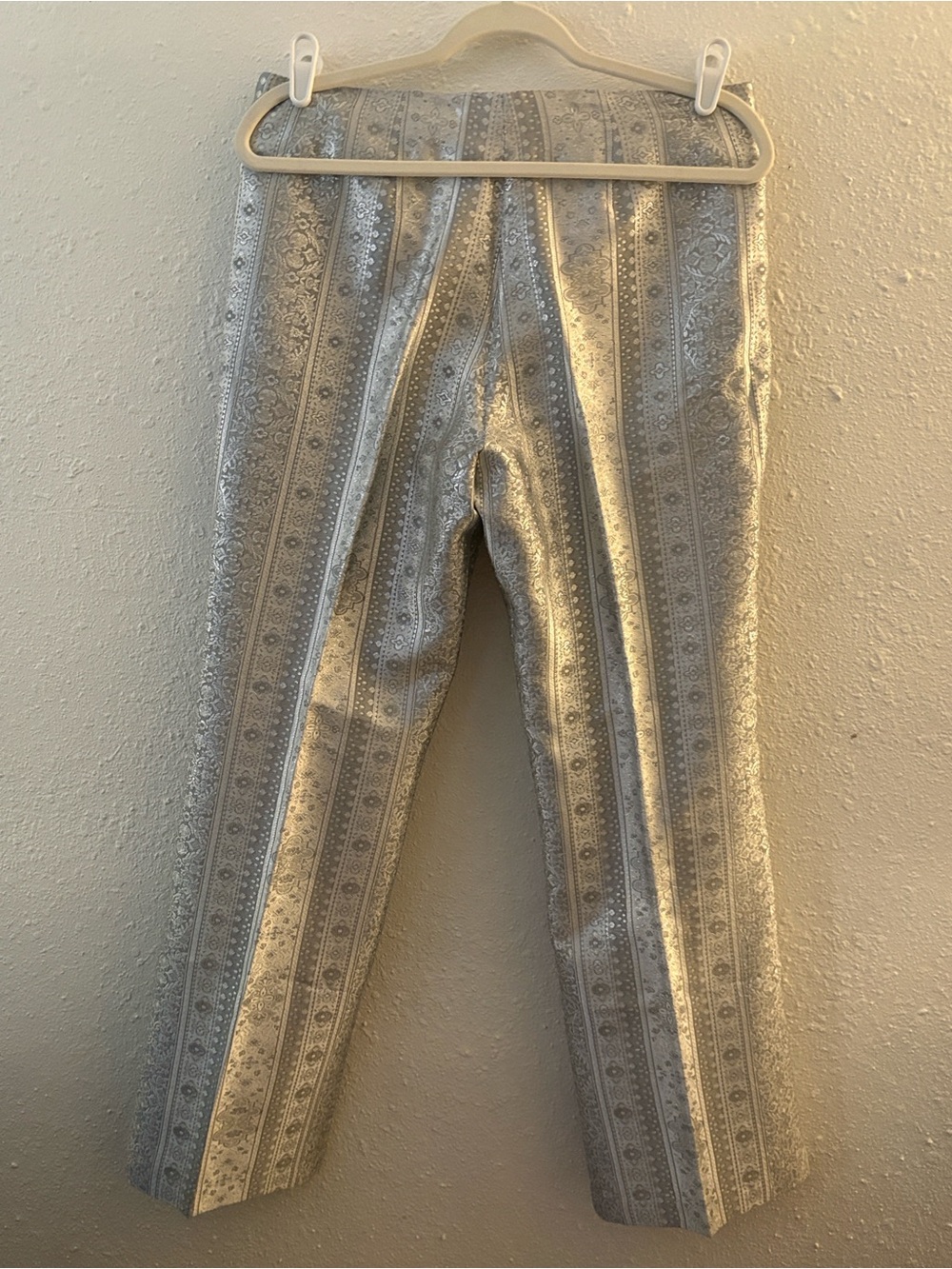 Meritage Metallic Silver Pants Boot Leg Foil Floral Snake Print Rocker 12 - Picture 3 of 7